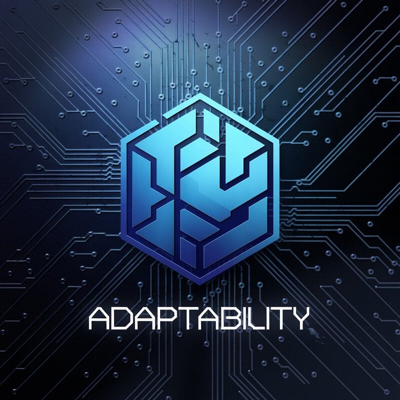 Futuristic cybersecurity emblem representing Adaptability